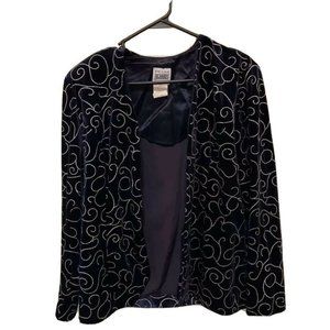 R&m Richards Karen Kwong Womens Blazer Jacket Black Silver Scroll Open Velvet 14